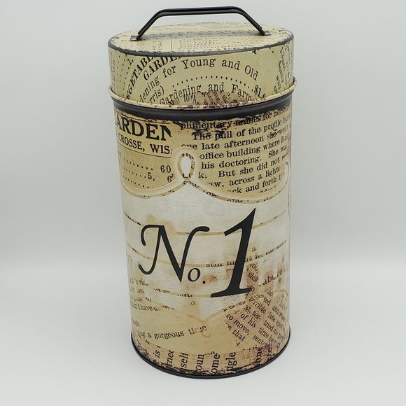 Last One! Food Safe Tin Canister Set Rustic Newsprint - Picture 2 of 6